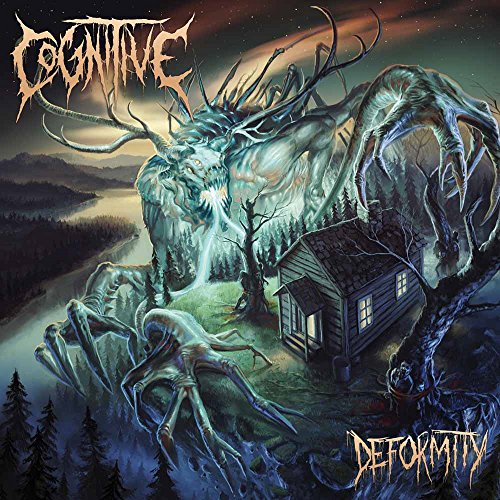 Album cover art featuring a monstrous creature looming over a small cabin.