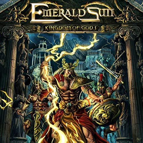 CD cover art: muscular warrior with sword before a stormy, ancient city.