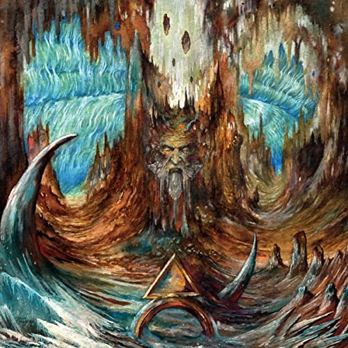 Dark fantasy album cover featuring a monstrous face and jagged landscape.