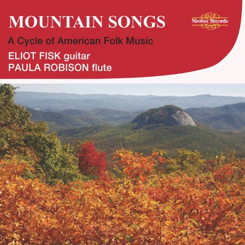 "CD cover with mountain landscape and red banner featuring 'Mountain Songs' title."