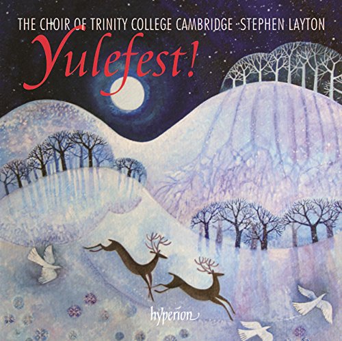 Christmas CD cover featuring a snowy landscape with reindeer and doves under a full moon.