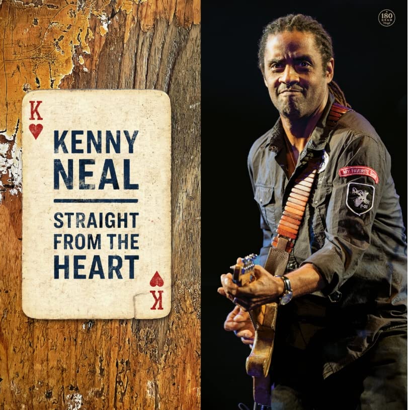 Vinyl record cover featuring Kenny Neal with a heart and guitar imagery.