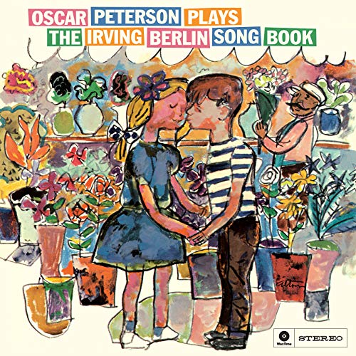 "Oscar Peterson Plays the Irving Berlin Songbook" vinyl album cover with abstract couple illustration.