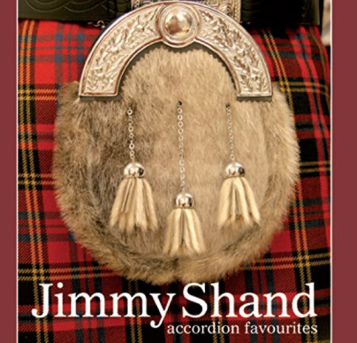 "CD cover featuring a sporran on a red tartan background with 'Jimmy Shand accordion favourites' text."
