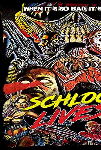 DVD cover for "Schlock Lives!" featuring grotesque, illustrated horror imagery.