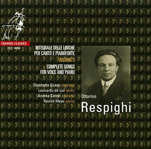 A CD cover with a black-and-white portrait and "Respighi" text on a patterned background.