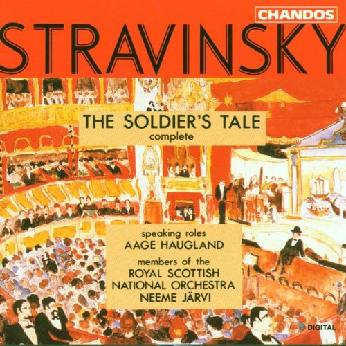 Red CD cover featuring Stravinsky's "The Soldier's Tale" with a theater scene illustration.