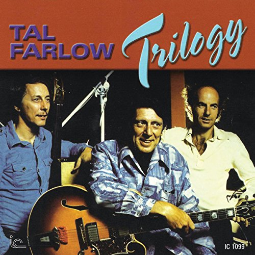 "CD cover with three men, one holding a guitar, against a red background."