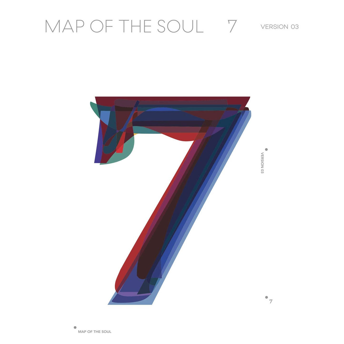 The image depicts a stylized number 7 on a white background with text. A concise, descriptive alt text for this image is: "White album cover with stylized number 7 in red and blue."