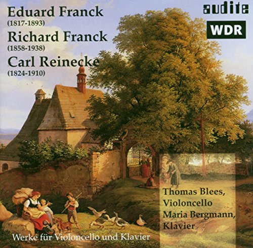 "Album cover featuring a serene landscape painting with text overlays listing composers and performers."