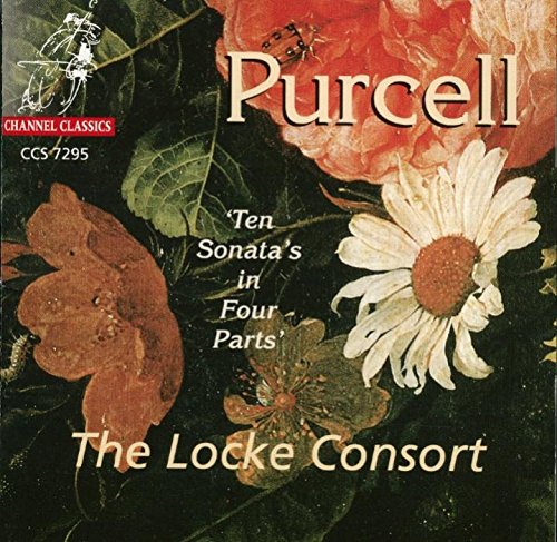 "CD cover with flowers and text: 'Purcell', 'Ten Sonata's in Four Parts', 'The Locke Consort'."