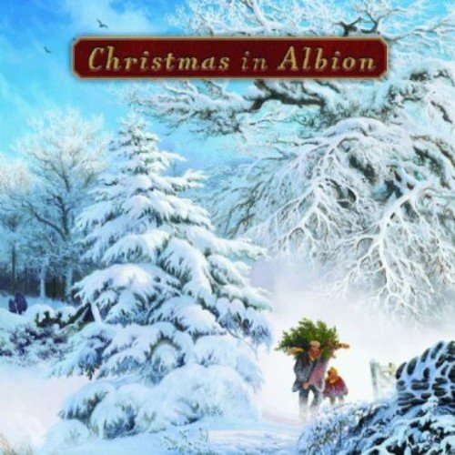 "Album cover art: Snowy winter scene with people carrying a tree, 'Christmas in Albion' title."