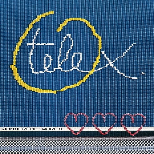 Telex - Wonderful World" vinyl record cover with pixelated text and hearts.