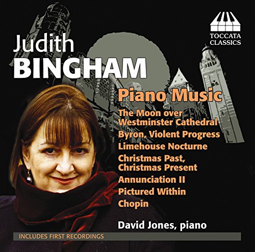 "CD cover with a woman's portrait and Westminster Cathedral image on a black background."