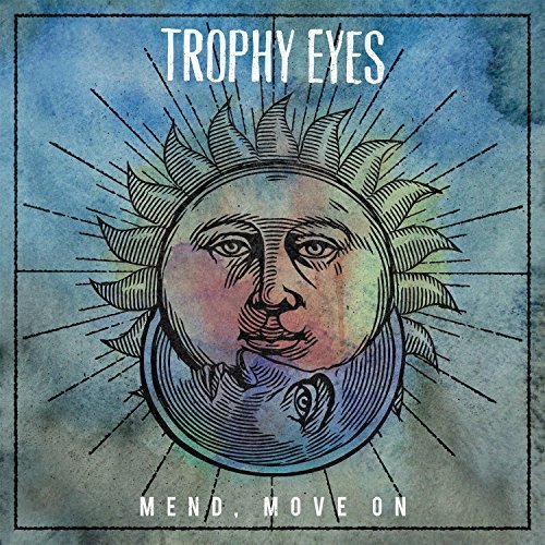 Trophy Eyes" CD cover with sun and moon illustration, watercolor style.