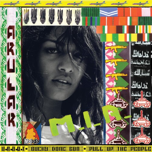 CD cover for M.I.A.’s “Arular” featuring a black and white portrait.