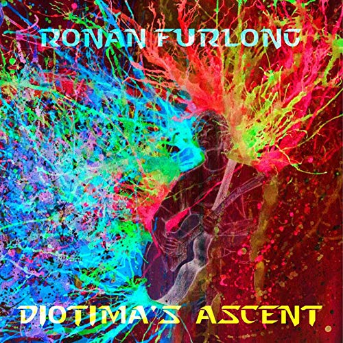 The image is a CD cover for "Ronan Furlong - Diotima's Ascent". The alt text is: "CD cover with abstract, colorful design and artist's name and album title."