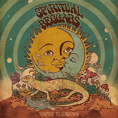 "Album cover art featuring a stylized sun and moon with a fantastical landscape."