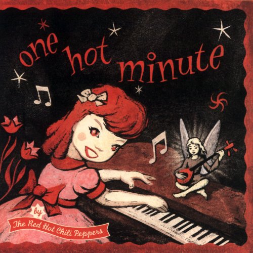 Red Hot Chili Peppers album cover featuring a cartoon girl playing piano with a small angel.