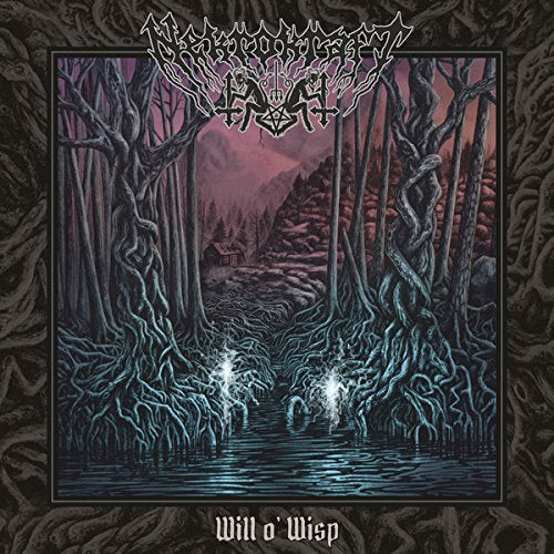 Dark forest album cover art with glowing orbs in water, surrounded by twisted roots and trees.