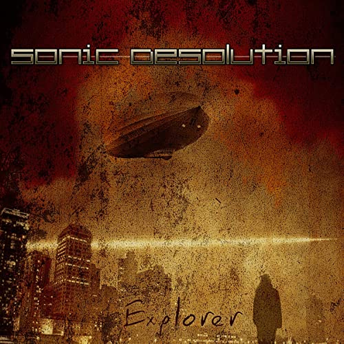 CD cover: airship over a city, textured red and brown tones.