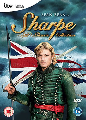 Sean Bean in military uniform holding a sword before a British flag on DVD cover.