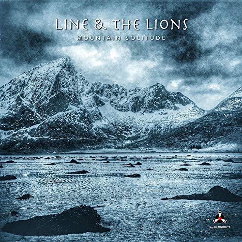 "Album cover with snowy mountains, icy lake, and cloudy sky, featuring 'Line & The Lions' title."
