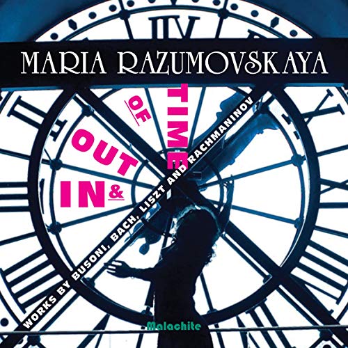 CD cover for Maria Razumovskaya’s “In & Out of Time” with clock imagery.