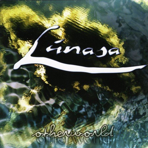 Album cover for Lunasa's "Otherworld" with abstract green and yellow background, white text overlay.