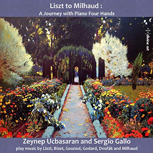 "CD cover featuring a painting of a garden path with colorful flowers and trees."