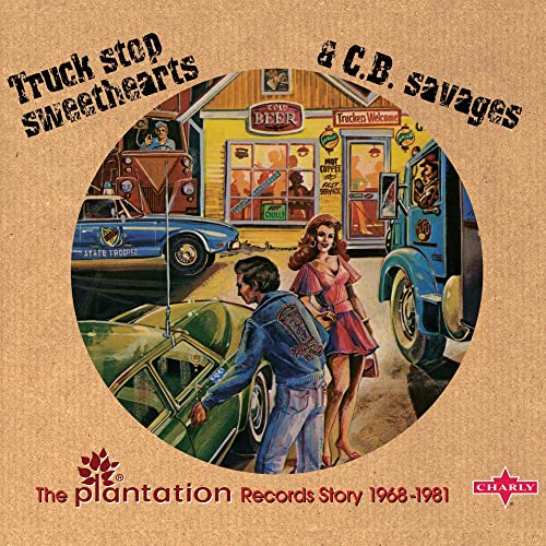CD cover: illustrated scene of a roadside diner and people with vehicles.