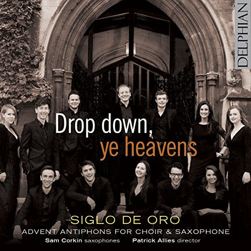 "CD cover featuring a choir in black standing before a stone archway."