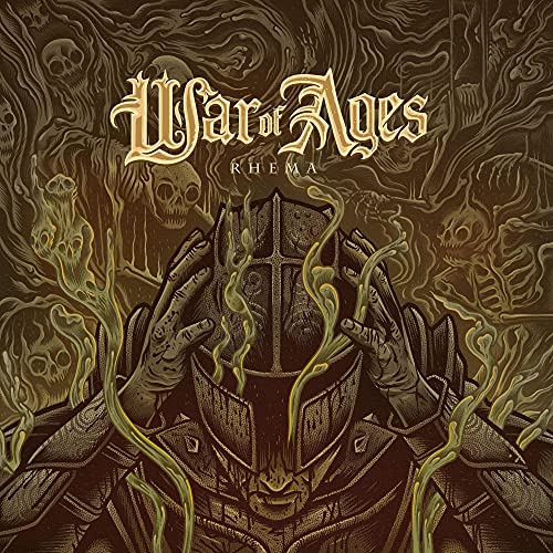 CD cover for War Of Ages’ “Rhema” featuring a knight and skulls.