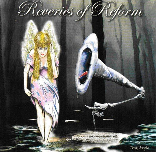 Painted album cover featuring a woman and skeleton in a dark forest.