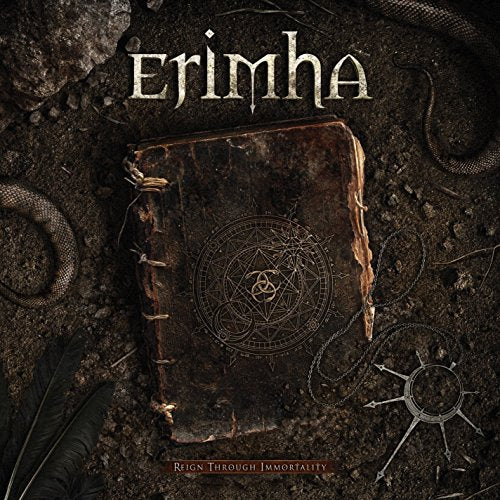 Album cover with a worn leather-bound book and occult symbols on a dark background.