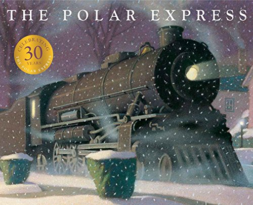"The Polar Express" book cover featuring a steam train on a snowy night.