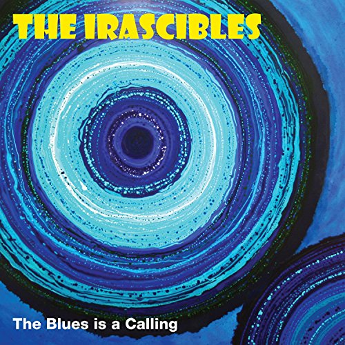Blue vinyl record cover with abstract circular pattern and yellow and white text.