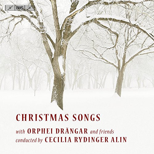 A snowy forest scene with red text "Christmas Songs" on a white background album cover.