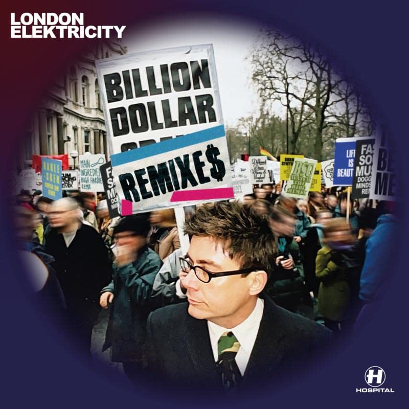 CD cover for London Elektricity’s “Billion Dollar Remixes” featuring protest imagery.