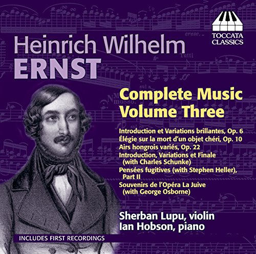 Purple CD cover with Heinrich Wilhelm Ernst portrait and track listing details.