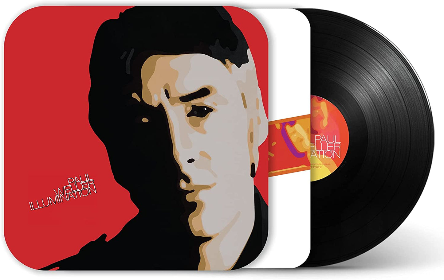 Album cover featuring a stylized illustration of a man's face against a red background.