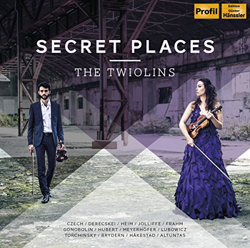 CD cover for "Secret Places" by The Twiolins, featuring two violinists.