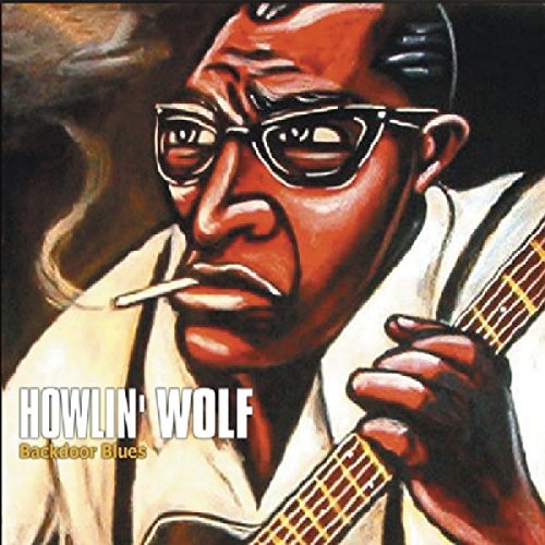 Howlin' Wolf portrait with guitar, wearing sunglasses and holding a cigarette.