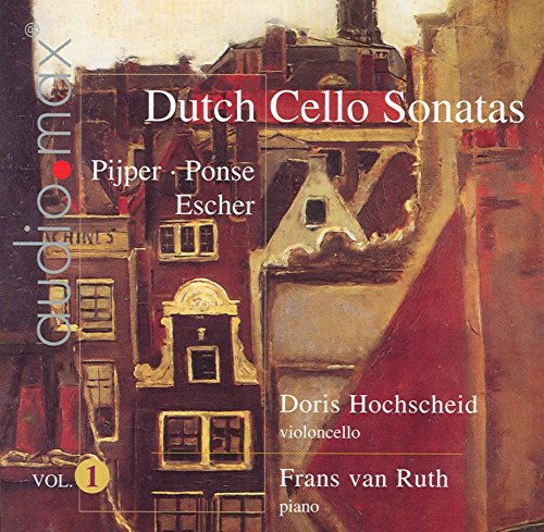 CD cover featuring a colorful cityscape and text: "Dutch Cello Sonatas.
