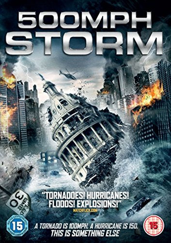 DVD cover for "500 MPH Storm" showing a storm destroying a cityscape with a toppled building.