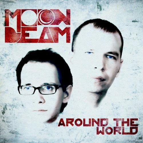 "Album cover with two men's faces and red text on a textured white background."