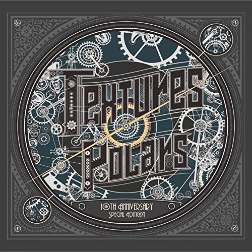 "CD cover art with intricate gears and 'Textures Polars 10th Anniversary' in stylized text."