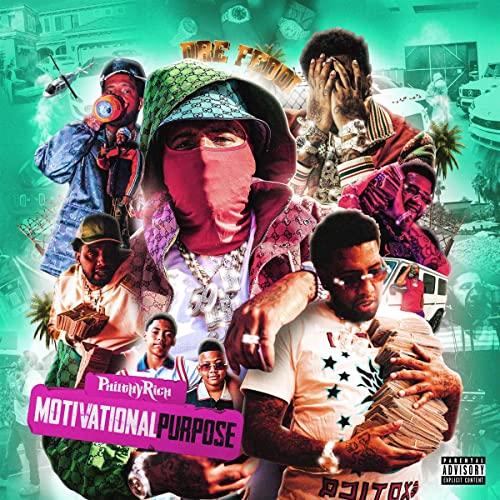 CD cover for Philthy Rich’s “Motivational Purpose” featuring multiple figures.