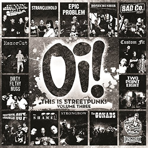 Album cover for "Oi! This Is Streetpunk!" featuring band photos and text.