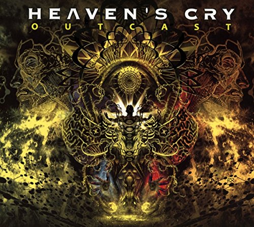 Album cover art: abstract figure surrounded by flames and mandala design with text "Heaven's Cry Outcast".